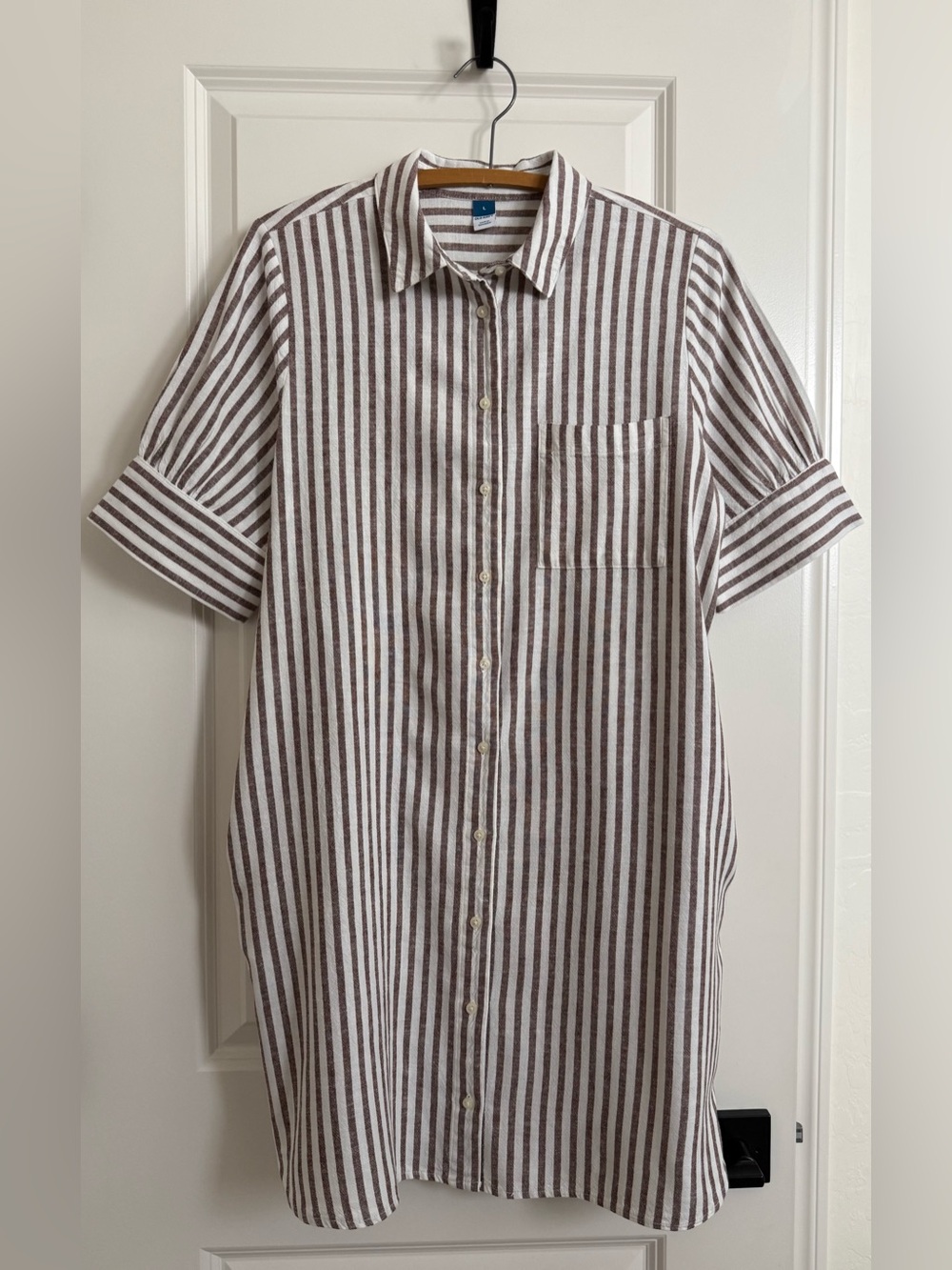 Old Navy linen blend short sleeve sand stripe shirtdress pockets!